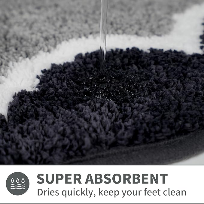 Scalloped Black Bathroom Rugs Mat,Non Slip Absorbent Quick Dry Bath Mats for Shower Room,Plush Microfiber Bath Mats for Bathroom Floor Washable Carpet for Shower Tub Sink Bedroom,20"x32"