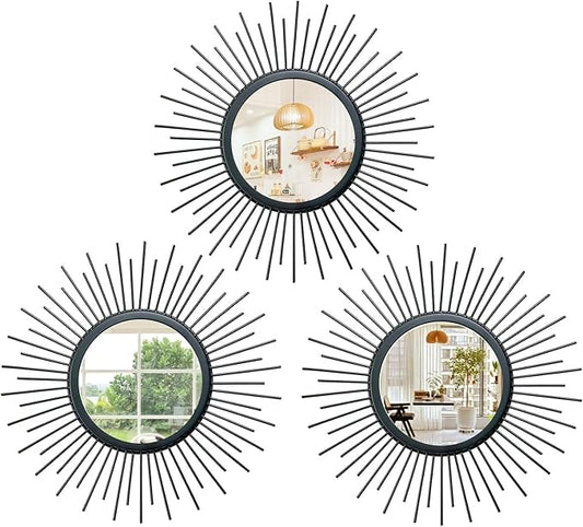 Cityelf 3 Set Sunburst Mirrors for Wall Decorative Metal Mirrors Small Mirror Sets Decor Hanging Mirror Wall Sculpture for Bedroom Living Room Entryway