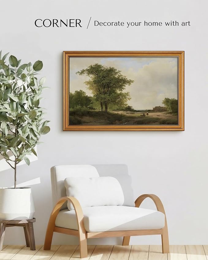 HUARCEY Gold Framed Vintage Wall Art for Living Room, Landscape Painting Prints Shelf Decor for Kitchen, Aesthetic Bedroom Wall Art, Best Gifts for Friends or Family - Country Cottage 24L x 16W