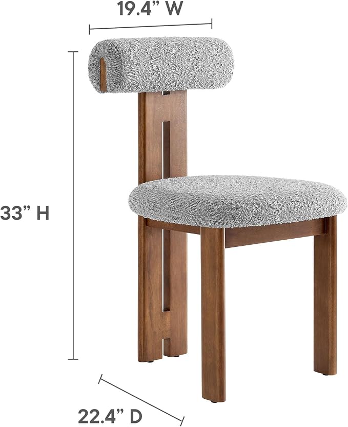 Modway Torian Upholstered Boucle Dining Chairs Set of 2 in Walnut Light Gray - 3-Legged Farmhouse Kitchen Chairs - Mid-Century Modern Armless Accent Chairs - Comfortable Side Chairs with Wood Legs