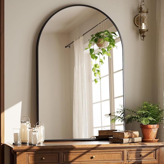 HARRITPURE Arched Bathroom Mirror - 30"x48" Black Large Wall Mounted Vanity Mirror Aluminum Alloy Frame Arch Wall Mirror for Living Room, Bedroom, Entryway