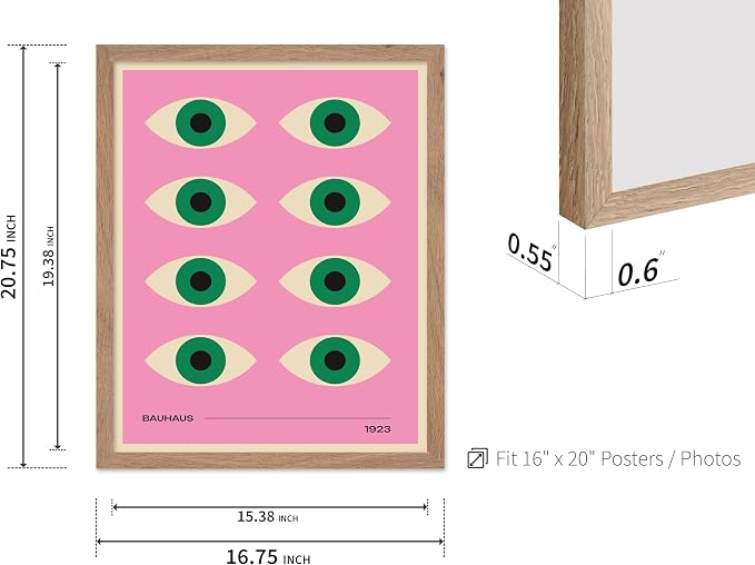 Poster Master Bauhaus Poster - Green Eyes Print - Graphic Design Art - Geometric Art - Chic Boho Art - Mid Century Modern Art - Abstract Art - Living Room or Bedroom Decor - 16x20 Beige Framed