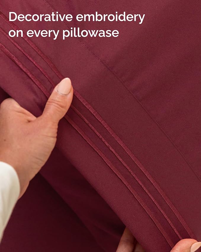 Twin XL Size 3 Piece Sheet Set - Comfy Breathable & Cooling Sheets - Hotel Luxury Bed Sheets for Women & Men - Deep Pockets, Easy-Fit, Soft and Wrinkle Free Sheets - Burgundy Oeko-Tex Bed Sheet Set