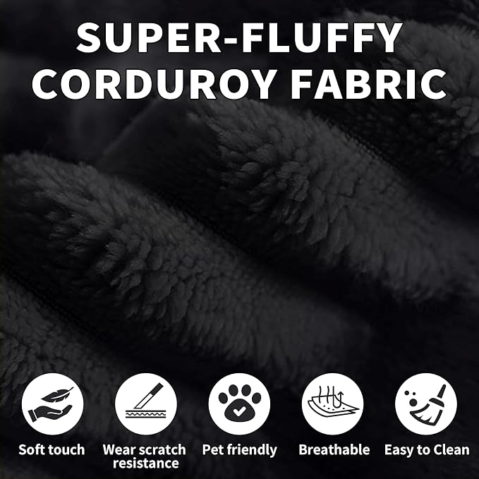59" W Oversized Chaise Lounge Chair Indoor - 3060D Memory Foam (Springless Design), Corduroy Fabric, No Need Assembly, Boneless Chaise Lounge Sofa for Living Room, Bedroom,Black