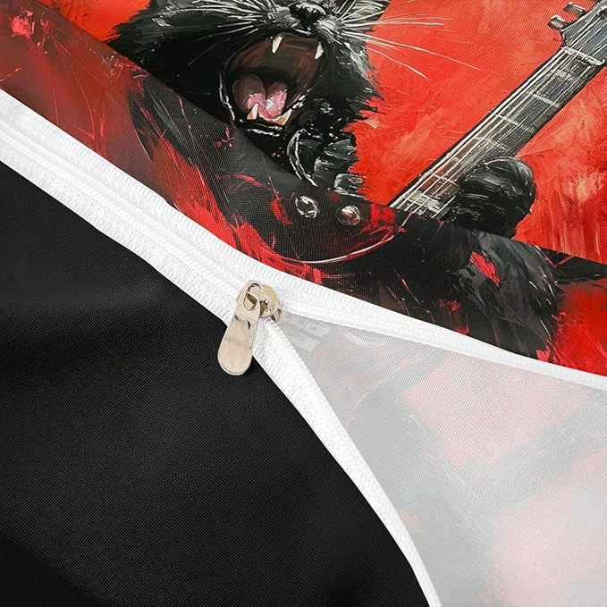 Erosebridal Rock Music Duvet Cover Twin Rock Black Cat Guitar Bedding Set Punk Music Lovers Room Decor Comforter Cover,Trendy Oil Painting Bed Set