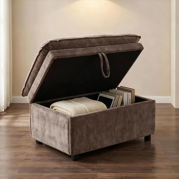 Furnimart Oversized Accent Chair with Storage Ottoman, Super Plush Cloud Chair with Chunky Cushion, Comfy Chenille Chaise Lounge for Living Room Bedroom Reading Nook(Brown)