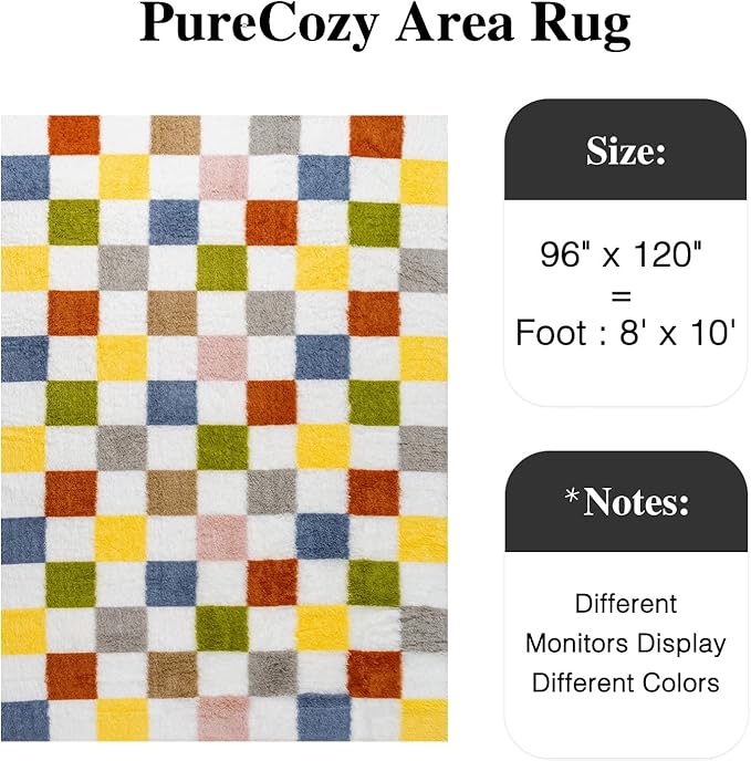 Checkered Rug 8x10 for Living Room, Colorful Modern Shag Rug Washable Non-Slip Large Area Rug Super Soft Indoor Fuzzy Carpet Fluffy Rugs for Bedroom Home Aesthetic Decor
