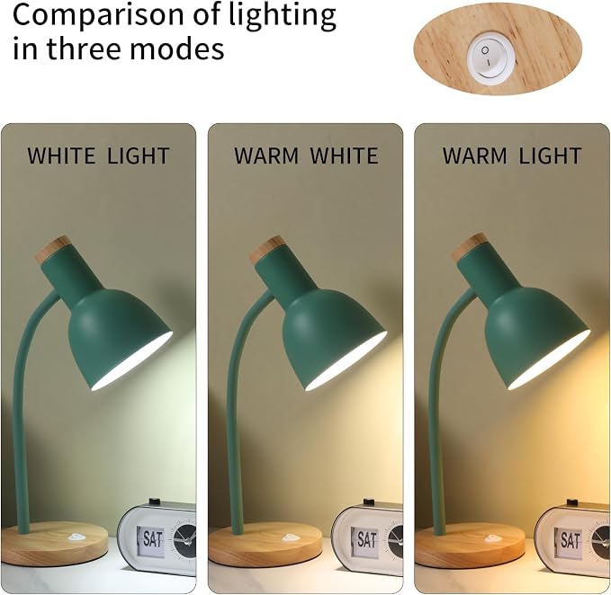 Table Lamp,Wooden Adjustable Desk Lamp,Dorm Lamp&Bedside Lamp for Living Room, Bedroom, Kids Room (Green)