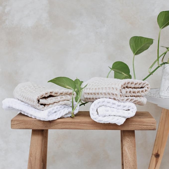 sea me at home Waffle Washcloths Set, 100% Turkish Cotton (Neutral)