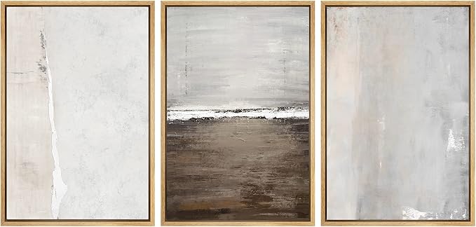 SIGNWIN Framed Canvas Print Wall Art Set Gray Grunge Watercolor Landscapes Shapes Abstract Illustrations Modern Art Decorative Nordic Chic for Living Room, Bedroom, Office - 16"x24"x3 Natural