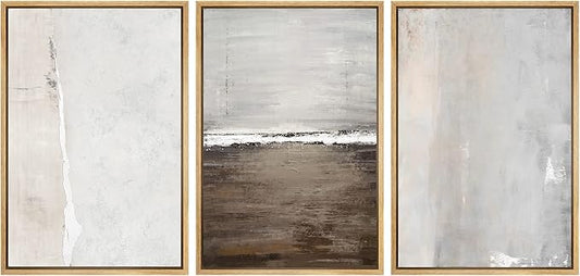 SIGNWIN Framed Canvas Print Wall Art Set Gray Grunge Watercolor Landscapes Shapes Abstract Illustrations Modern Art Decorative Nordic Chic for Living Room, Bedroom, Office - 16"x24"x3 Natural