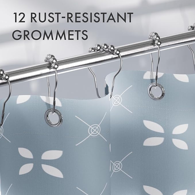 AmazerBath Shower Curtain Blue, Cloth Blue and White Floral Fabric Shower Curtain Sets with 12 Shower Curtain Hooks, Rustic Home Decor Washable Farmhouse Fall Bathroom Shower Curtains, 72x72 Inches