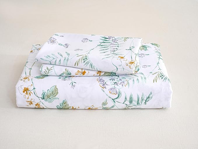100% Cotton Duvet Cover Set Queen Size Vintage Chic Style Green Floral Duvet Cover Lightweight Floral Bedding Set with Zipper Closure for All Season, Exquisite, Ultra Soft