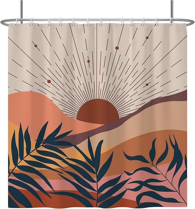 Baocicoo Boho Abstract Sun Shower Curtain Mid Century Sunrise Mountain Shower Curtain for Bathroom Minimalist Aesthetic Bathroom Decorations Waterproof Curtain for Bathroom with Hooks 72x72 Inches