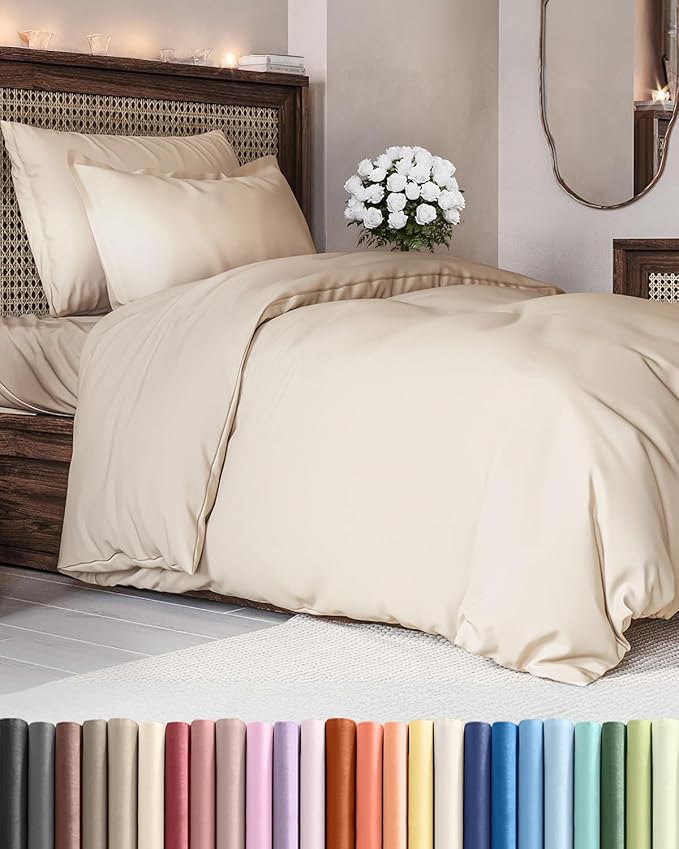 Duvet Cover Twin/Twin XL Size - Extra Soft Twin/Twin XL Size Duvet Cover - Lightweight & Breathable & Fade Free with Zipper Closures and Ties - 68" x 90" Inches - (Wheat) Comforter Not Included