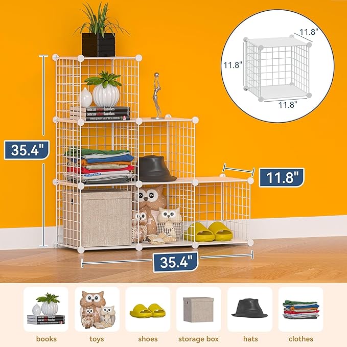 Closet Organizer, Organizers and Storage,Cabinet Metal Shelf Rack Storage Shelves Bookshelf,Toy Organizers and Storage Bins (6-Cube, White)