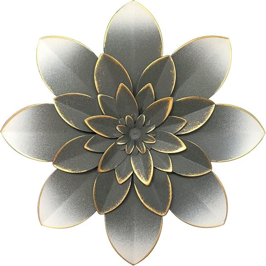 Grey Metal Flower Wall Art Decor, 9.5“ Rustic Modern Floral Sculpture, Distressed Iron Wall Hanging Home Decoration Accent Artworks for Indoor Kitchen Bedroom Living Room Office Outdoor Garden Patio
