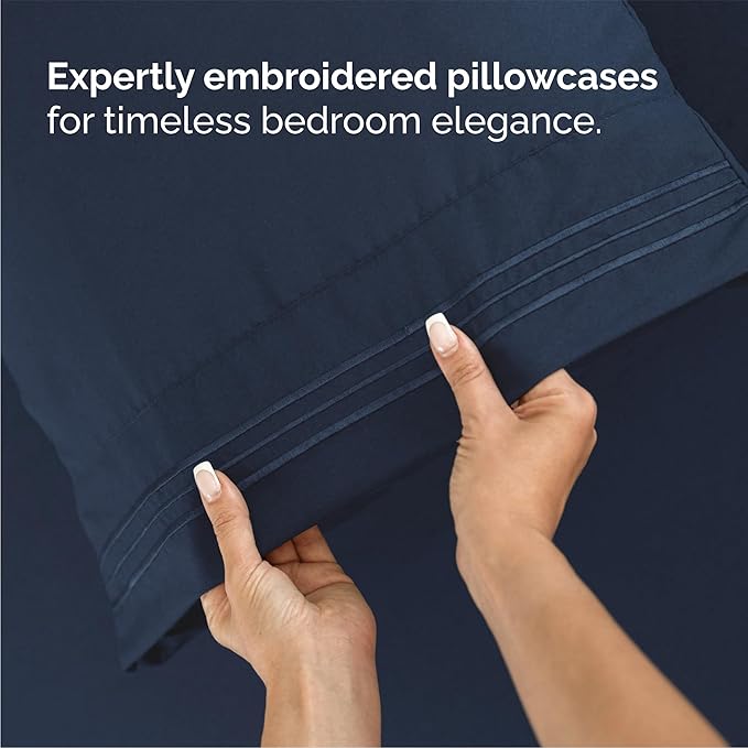 Queen Size 4 Piece Sheet Set - Comfy Breathable & Cooling Sheets - Hotel Luxury Bed Sheets for Women and Men - Deep Pockets, Easy-Fit, Soft and Wrinkle Free Sheets - Navy Blue Oeko-Tex Bed Sheet Set