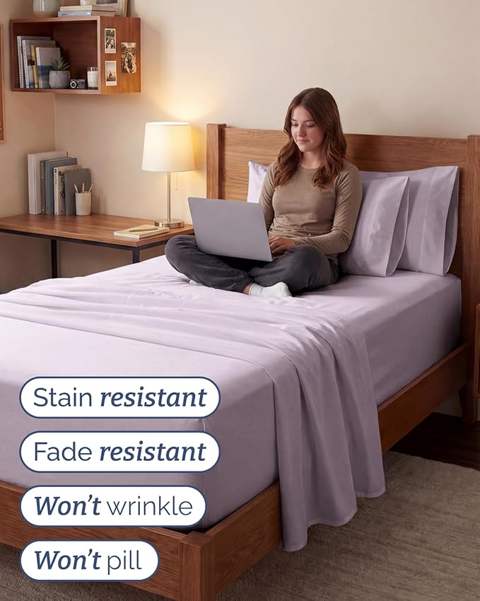 Extra Deep Twin XL Sheet Set - 4 Piece College Dorm Bed Sheets Set with Extra Deep Pockets - Ultra-Soft, Comfy & Breathable Bedding for Women, Men, Kids & Teens - Wrinkle & Fade Free - Light Lavender