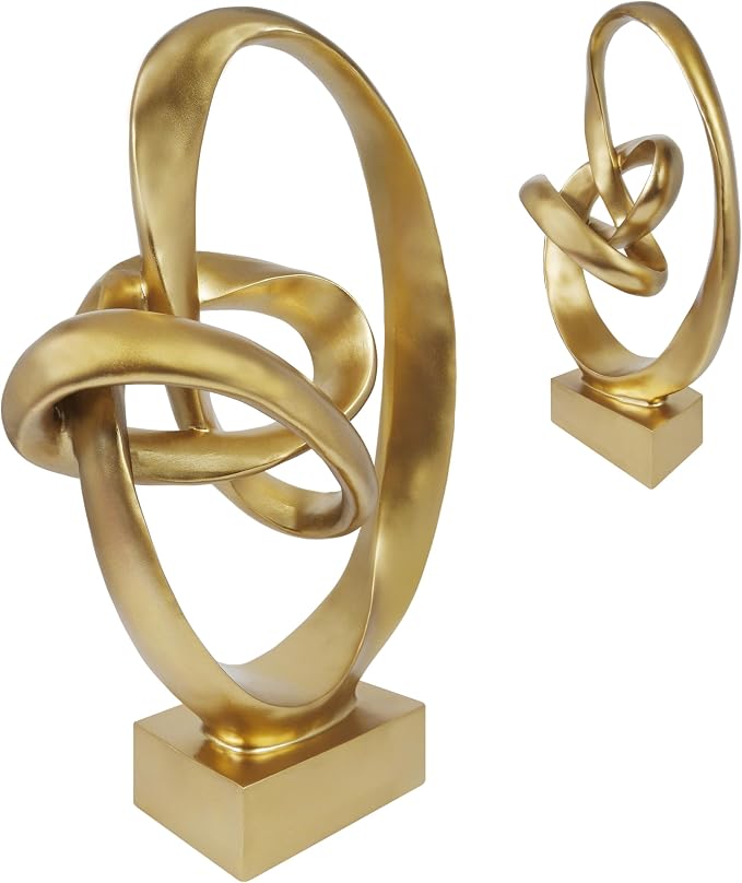 Knot Sculptures, Modern Coffee Table Statues, Abstract Center Piece for Home Office, Dining Living Room Desk Decor, Bookends, 15.5 x 10.5 inch, Gold