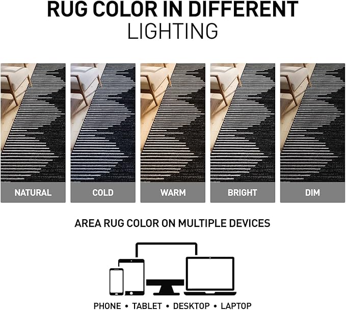 Rugshop Bohemian Stripe Stain Resistant High Traffic Living Room Kitchen Bedroom Dining Home Office Area Rug 2'7" x 4' Black