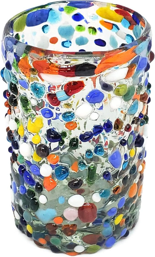 Confetti Rocks 9 oz Juice Glasses (set of 6) Mexican Handmade Multicolor Glassware, Recycled Glass, Lead-free, Toxin-Free (Juice)