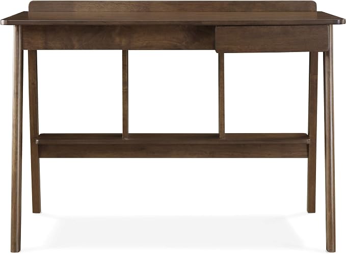 Finch Darren Home Office Desk with Drawer, Mid Century Accent Desk, 43 Inch Wide Simple Modern Study Table, Walnut Brown