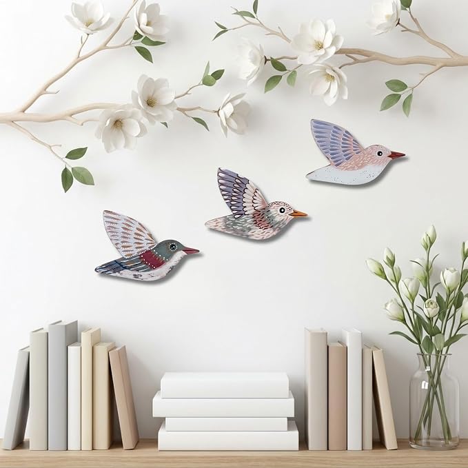 ARTINRENAISS Wooden Flying Birds Wall Decor, Scandinavian Rustic Wall Art Set Housewarming Gifts, 6 Pack Boho Birds Hanging Sign for Living Room, Bedroom, Kitchen