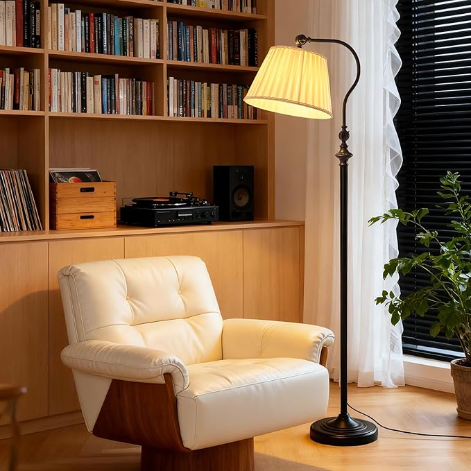 Floor Lamp with Fabric Shade,12W Smart Remote and Bluetooth Dimmable, Standing Lamps for Living Room Corner Bedroom Bedside Farmhouse Office,Modern Rustic Vintage Tall Reading Light