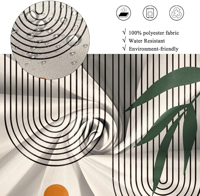 Modern Boho Shower Curtain for Bathroom Beige Abstract Minimalist Bathroom Set Decor Stripes Arch Sun Palm Leaves Chic Aesthetic Washable Waterproof Polyester Fabric with Hooks 65x72 Inch