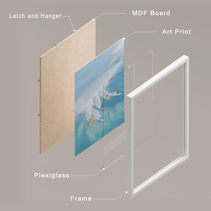 SIGNWIN Framed Ocean Nautical Landscape Wall Art, Set of 4 Surfing Surfboard Aerial View Wall Decor Prints, Nature Wilderness Wall Décor for Living Room, Bedroom - 11"x14"x 4 White