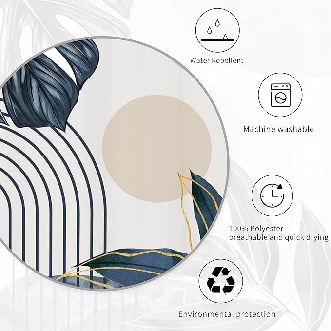 Miyotaa Abstract Blue Shower Curtain Set 60Wx71H Inches Minimalist Aesthetic Modern Contemporary Plant Leaves Neutral Monstera Polyester Waterproof Cloth Bathroom Curtain with 12 Hooks