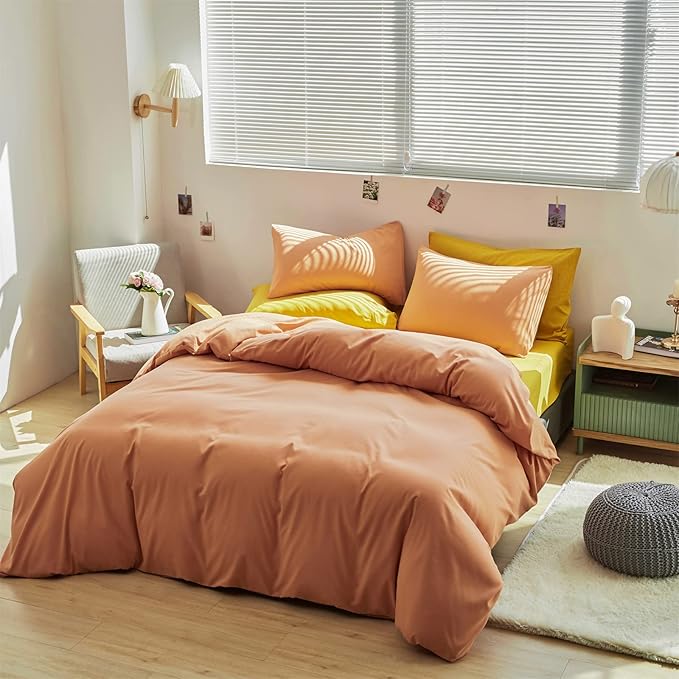 Pureant Peach Comforter Sets Queen Women Girls Grapefruit Color Bedding Comforters Cotton Luxurious Light Orange Adults Teens Solid Coral Bed Pure Blankets, Queen(90''*90''-Comforter)