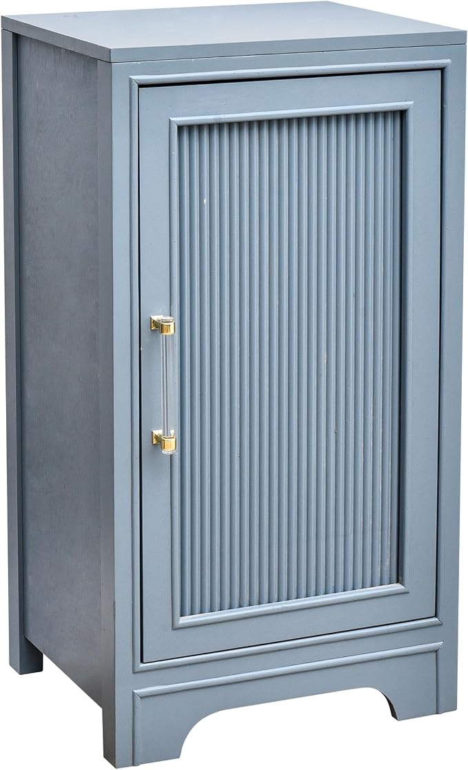 eHemco Azure Grey Ribbed End Table, Side Table with Storage, Modern Retro Style, 18 x 14 x 30.5 Inches