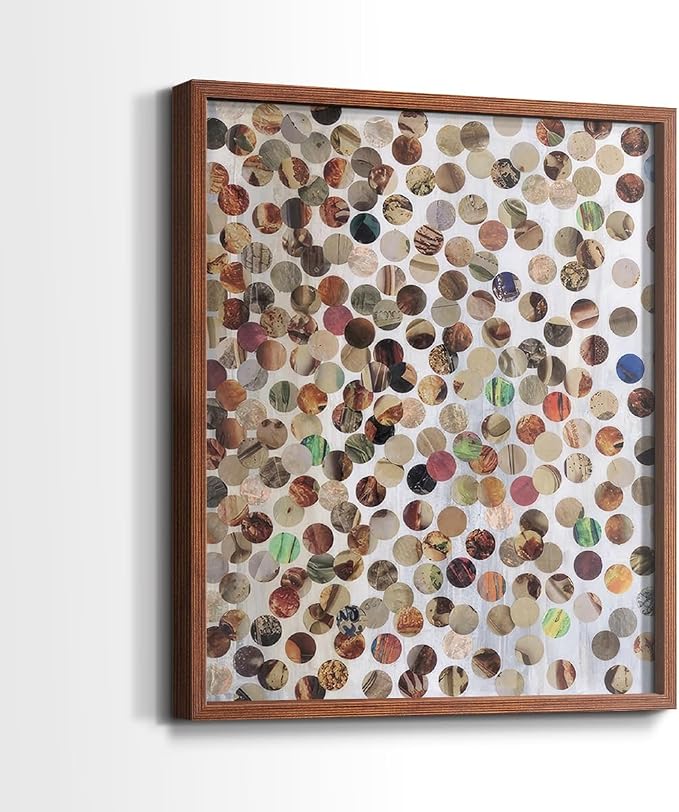 Renditions Gallery Set of 2 Peel & Stick Framed Prints, Textured Abstract Wall Art, Scattered Circular Cutouts Wall Decor, Re-Stickable - Ready to Hang - 11"x14" - Walnut Frame LT588
