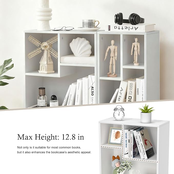 VECELO 4-Tier Bookcase, Modern Storage Cabinet with Height Difference Shelves for Standard Textbooks, 5 Cubes, Vertical or Horizontal, Easy Assembly, Pearl White