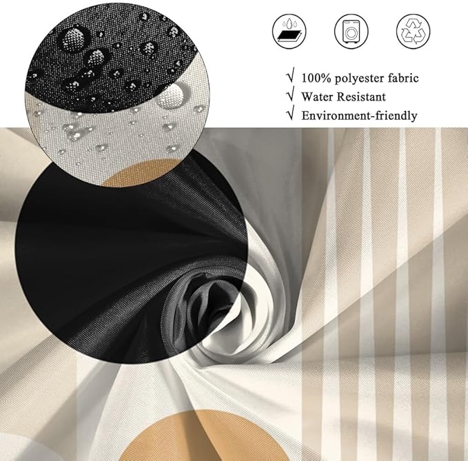 Mid Century Boho Shower Curtain for Bathroom Beige and White Striped Minimalist Neutral Bathroom Decor Modern Chic Aesthetic Bathtub Curtains Washable Waterproof Polyester Fabric with Hooks 69x75 Inch