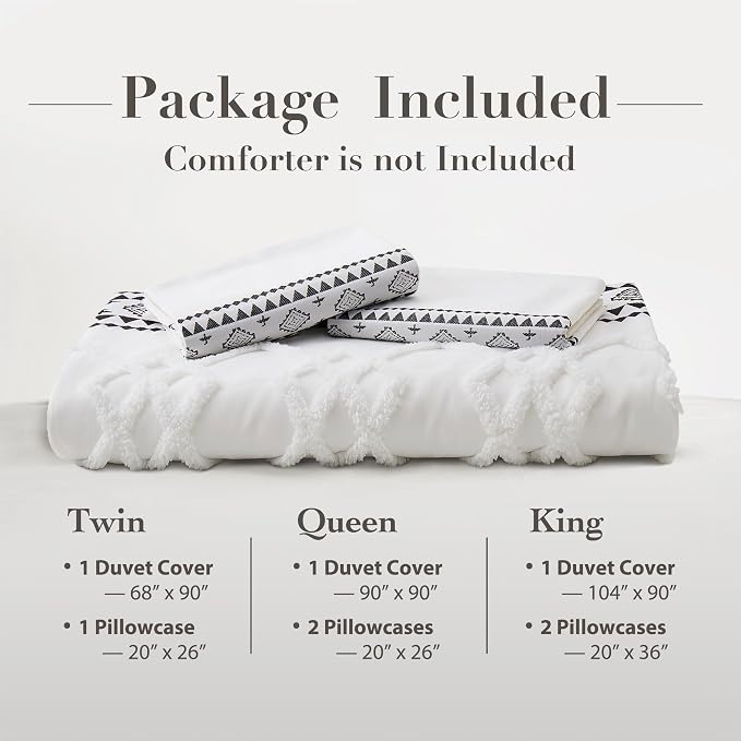 Oli Anderson Boho Duvet Cover Set Queen Size, Black and White Color Clash 3 PCS Microfiber Bedding Set, Durable and Super Soft Duvet Covers with Zipper and Ties, 90"*90"