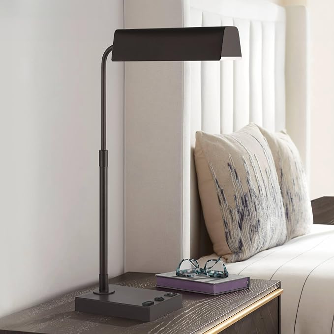 360 Lighting Harris 25 1/2" High Pharmacy Modern Desk Lamp with USB Charging Ports A+C and AC Power Outlet Brown Bronze Finish Metal Shade Home Office Living Room Bedroom Bedside Nightstand House