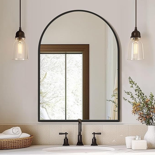 FICTOR Bathroom Mirror for Wall, Arched Vanity Bathroom Mirror for Over Sink, Metal Framed with HD Shatter-Proof Glass for Entryway, Living Room,Bedroom(30” x 40”, Black)