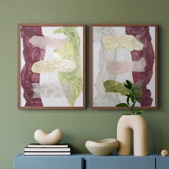 Renditions Gallery Set of 2 Peel & Stick Framed Prints, Abstract Wall Art, Mix Color Dyed Textures Wall Decor, Re-Stickable - Ready to Hang - 11"x14" - Walnut Frame LT588