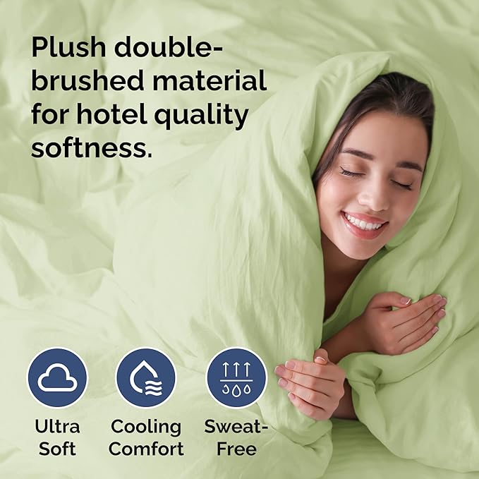 Duvet Cover Twin/Twin XL Size - Extra Soft Twin/Twin XL Size Duvet Cover - Lightweight, Breathable & Cozy w/Zipper Closures and Ties - 68" x 90" Inches - (Light Sage Green) Comforter Not Included