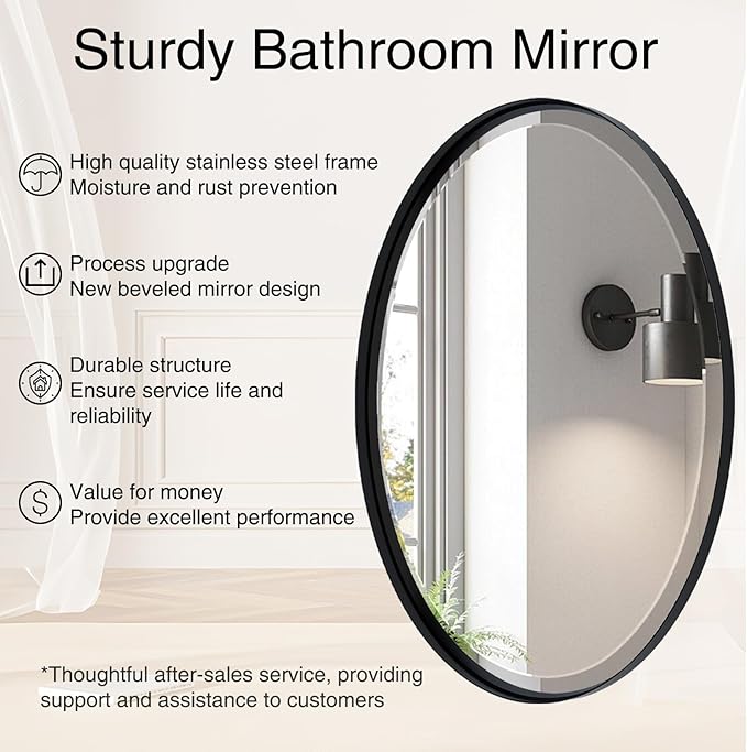 POZINO Oval Beveled Mirror, 24"x36" Bathroom Vanity Mirror for Over Sink, Matte Black Modern Rounded Wall Mirror for Living Room Entryway Bedroom Hallway Fireplace, Hangs Horizontal Or Vertical