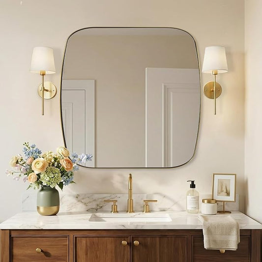 ANDY STAR 36x36 Gold Bathroom Mirror, Oblong Brass Mirror with Stainless Steel Metal Frame, Oval Vanity Mirror for Over Sink, Modern Anti Rust Wall Mounted