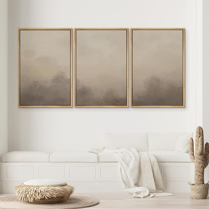 SIGNWIN Framed Canvas Print Wall Art Set Neutral Misty Forest Landscape Earth Tone Illustrations Modern Art Decorative Boho Relax/Zen Nordic for Living Room, Bedroom, Office - 24"x36"x3 Natural