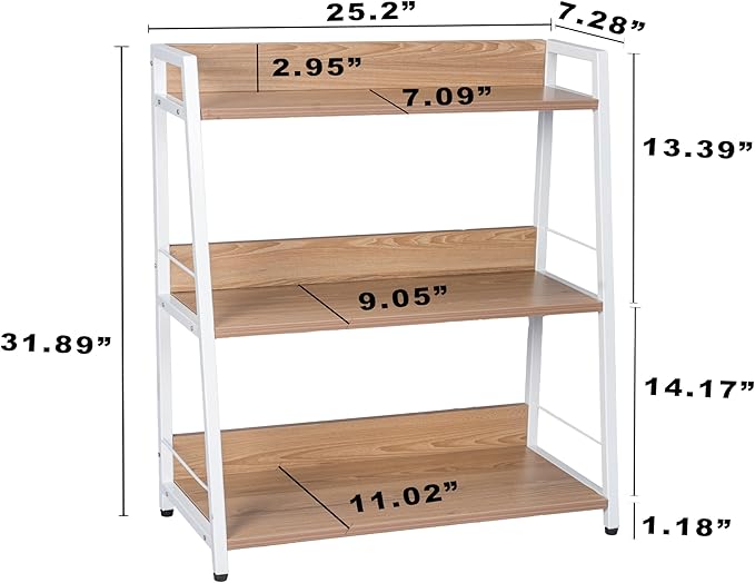 Ladder Shelf, 3 Tier Bookshelf, Small Bookshelf for Small Spaces, Wood and Metal Bookcase, Ladder Bookshelf, Modern Storage Shelf for Living Room and Office (White, Ladder)