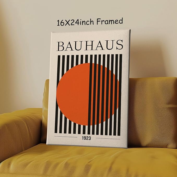 Bauhaus Abstract Geometric Wall Art Bauhaus Exhibition Poster Orange and Black Artwork Mid Century Modern Pictures Wall Decor Geometric Orange Poster Abstract Minimalist Painting Room 16x24in Framed