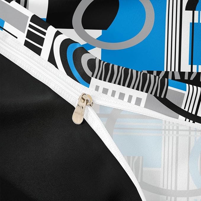 Erosebridal Art Deco Mid Century Duvet Cover Set Retro Modern Abstract Geometric Girl Toddler Bedding Set for Teenage Boys Black and White Blue Circles Stripes Comforter Cover Contemporary Bed Sets