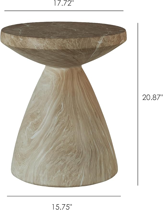 ø17.72'' Faux Concrete Cement Round Side Table End Table, Modern Contemporary Minimalist White Finish Style, MGO & Fiberglass Material for Indoor & Outdoor, No Assembly, Marble