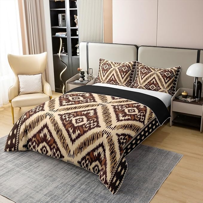 100% Cotton Ikat Bedding Set Twin Aztec Duvet Cover Paisley Floral Geometric Brown Ethnic Embroidery Comforter Cover Traditional Oriental Traditional Abstract Room Decor Quilt Cover for Man Woman